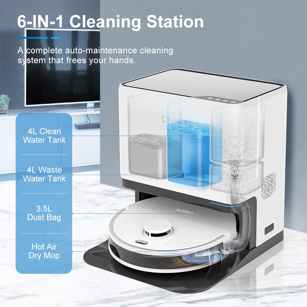 X20 Self-Emptying Robot Vacuum Cleaner, 6000Pa Super Suction, APP/Voice Control, 3D LDS Mapping