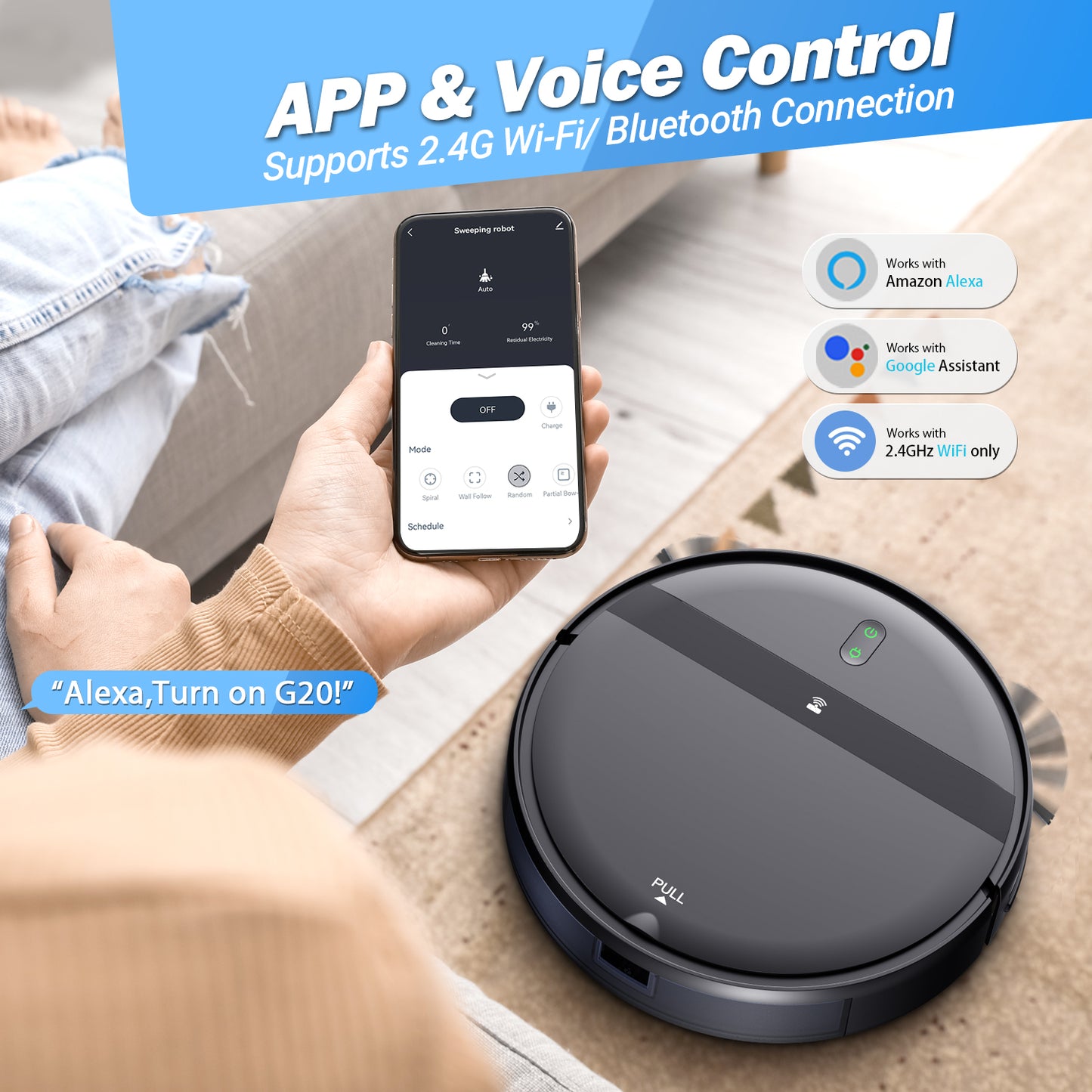 Robot Vacuum Cleaner G20, 1600Pa Super Suction, APP/Voice Control, Auto and Spot Cleaning