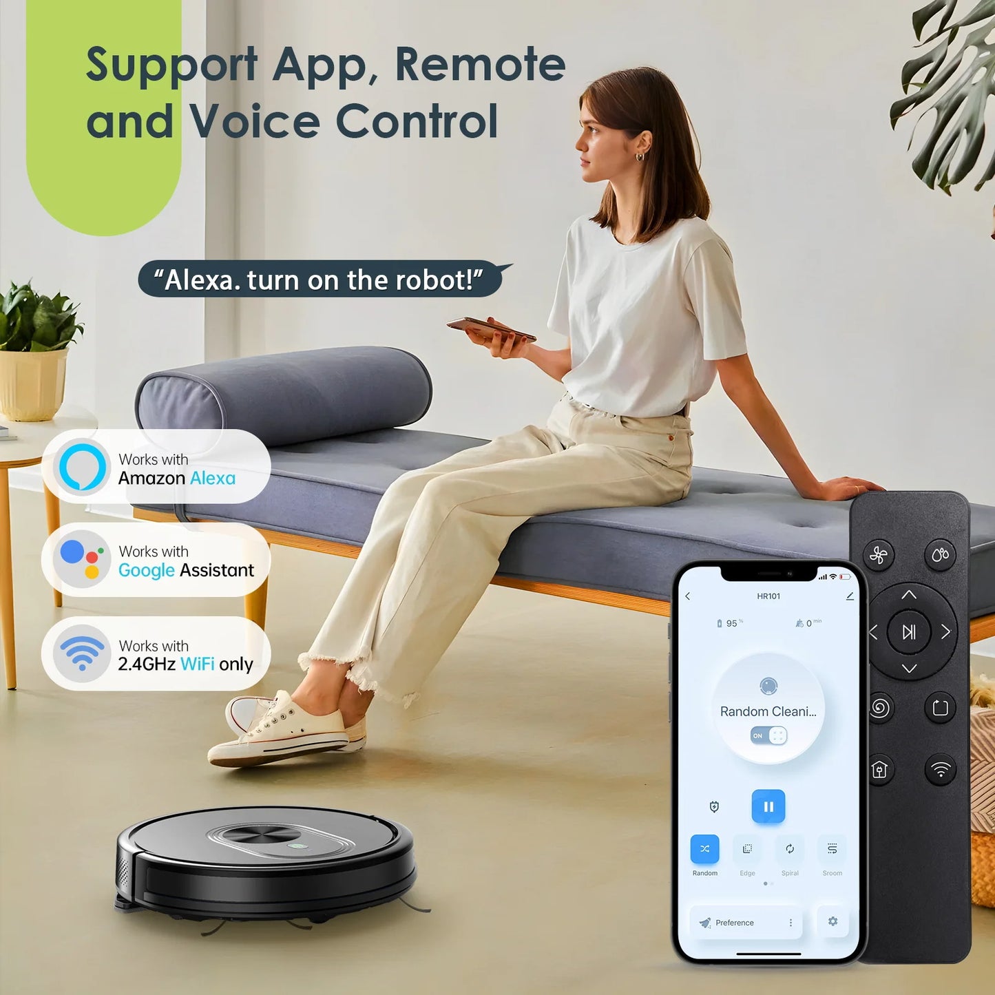 HR1010 Robot Vacuum Cleaner, 2200Pa Super Suction, APP/Voice Control, Auto and Spot Cleaning