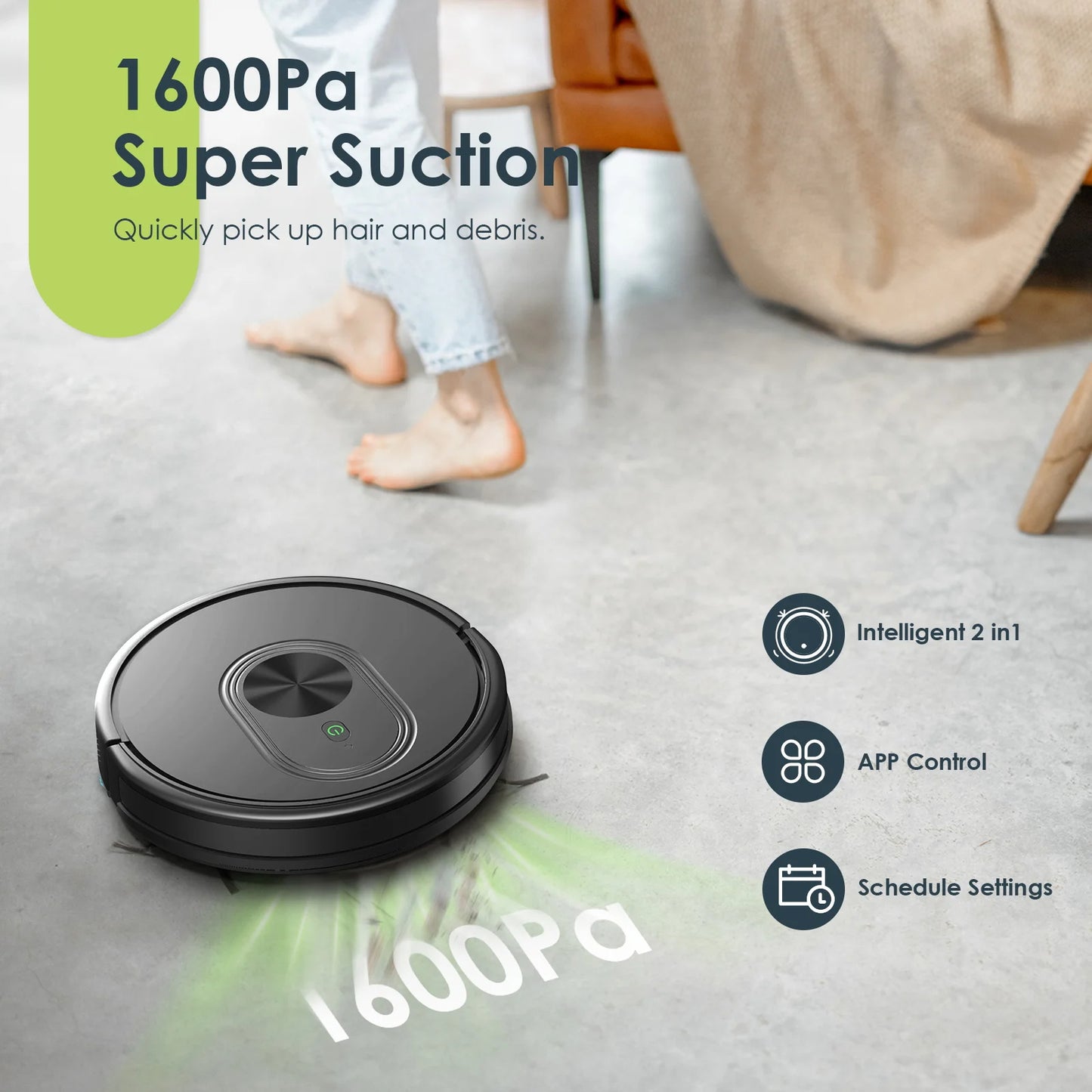 HR1010 Robot Vacuum Cleaner, 2200Pa Super Suction, APP/Voice Control, Auto and Spot Cleaning